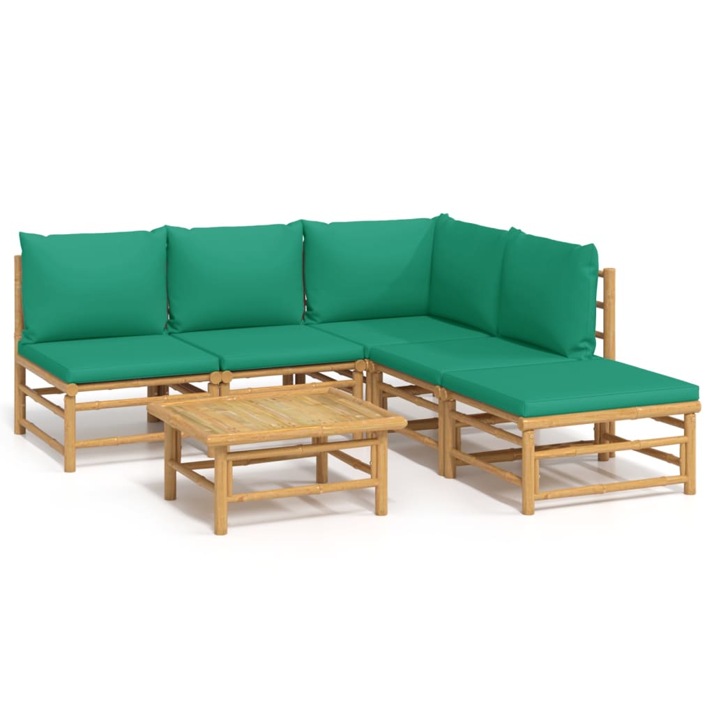 Photos - Garden Furniture VidaXL 6 Piece Patio Lounge Set with Green Cushions Bamboo 