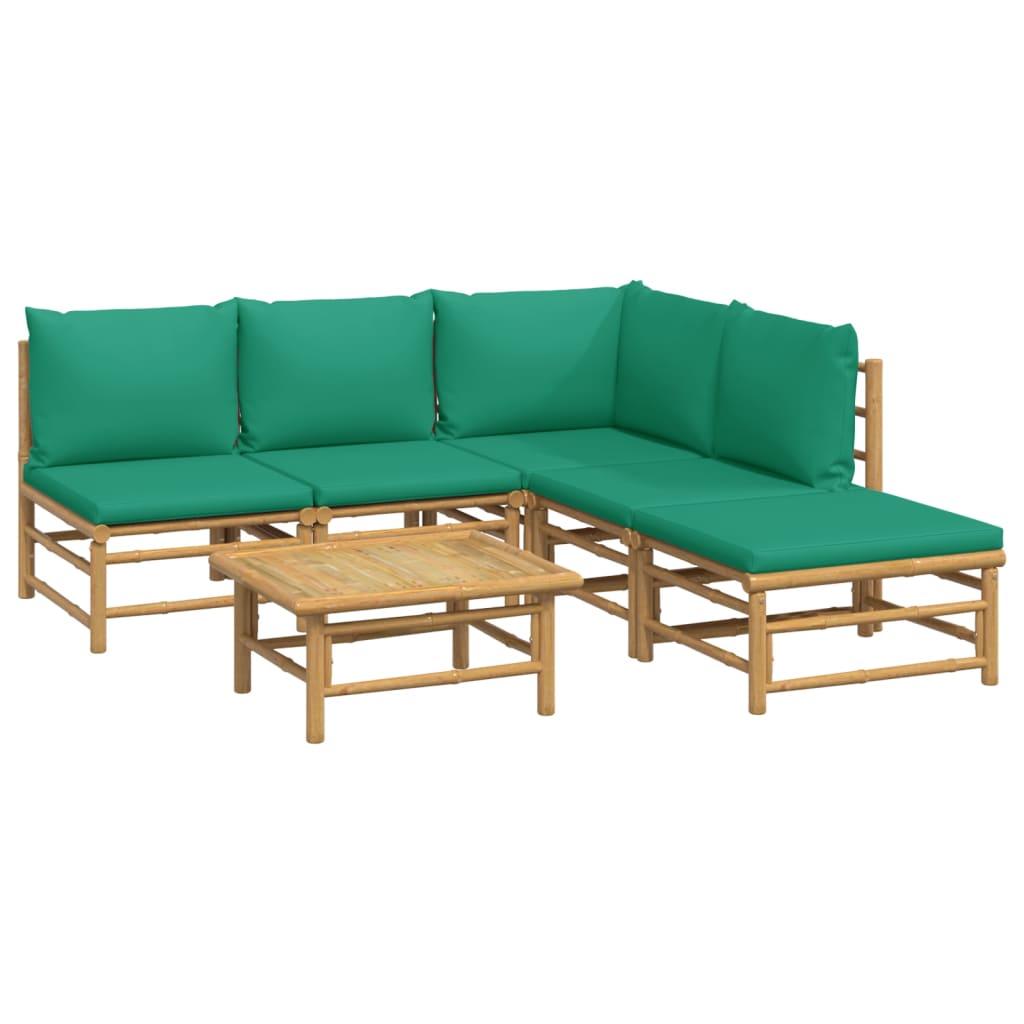 vidaXL 6-delige Loungeset met kussens bamboe groen afbeelding