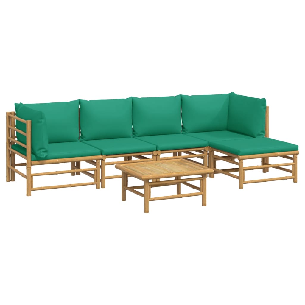 vidaXL 6-delige Loungeset met kussens bamboe groen afbeelding