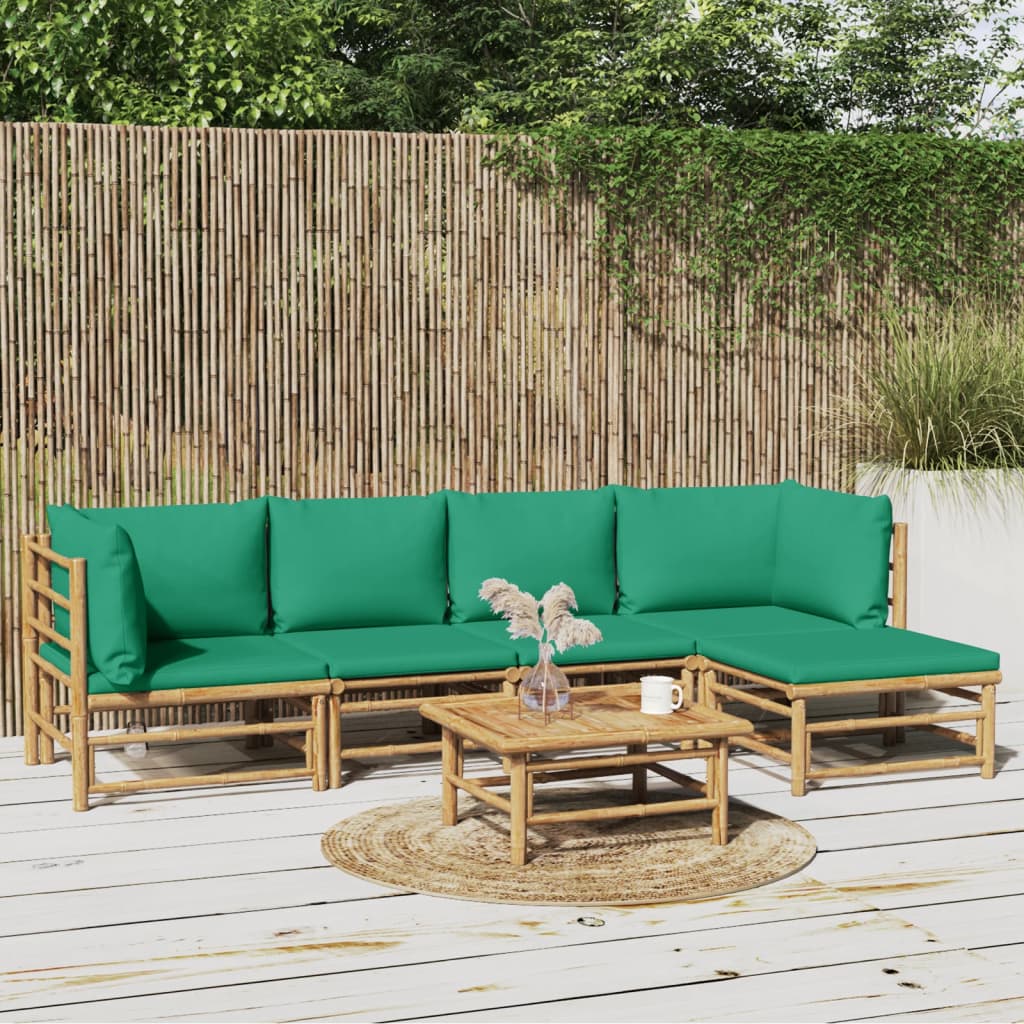 vidaXL 6-tlg. Garten-Lounge-Set mit Grünen Kissen Bambus