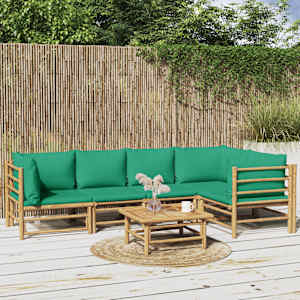 Vrtna sedežna garnitura 6-delna z zelenimi blazinami bambus