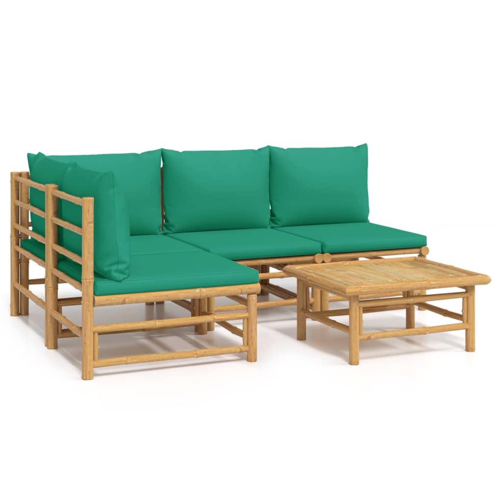 Thumbnail - vidaXL 5-tlg. Garten-Lounge-Set mit Grünen Kissen Bambus