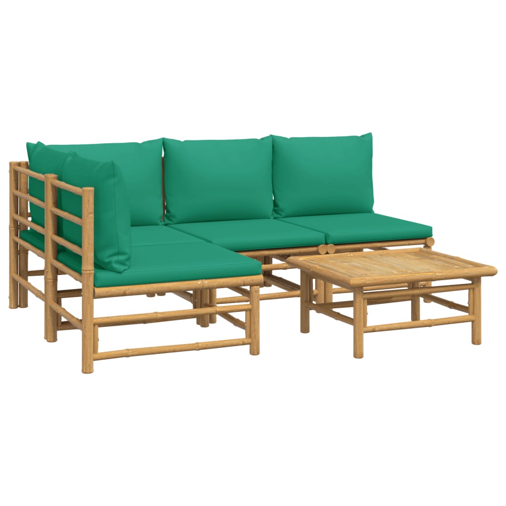 Thumbnail - vidaXL 5-tlg. Garten-Lounge-Set mit Grünen Kissen Bambus