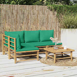 Vrtna sedežna garnitura 5-delna z zelenimi blazinami bambus