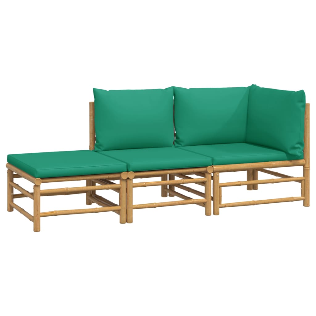 vidaXL Set mobilier de grădină cu perne verzi, 3 piese, bambus