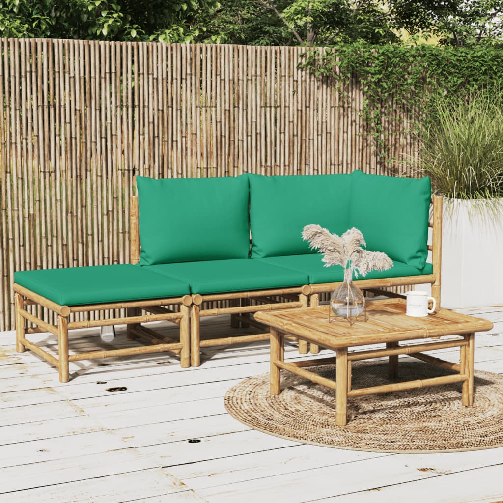 vidaXL 3-tlg. Garten-Lounge-Set mit Grünen Kissen Bambus