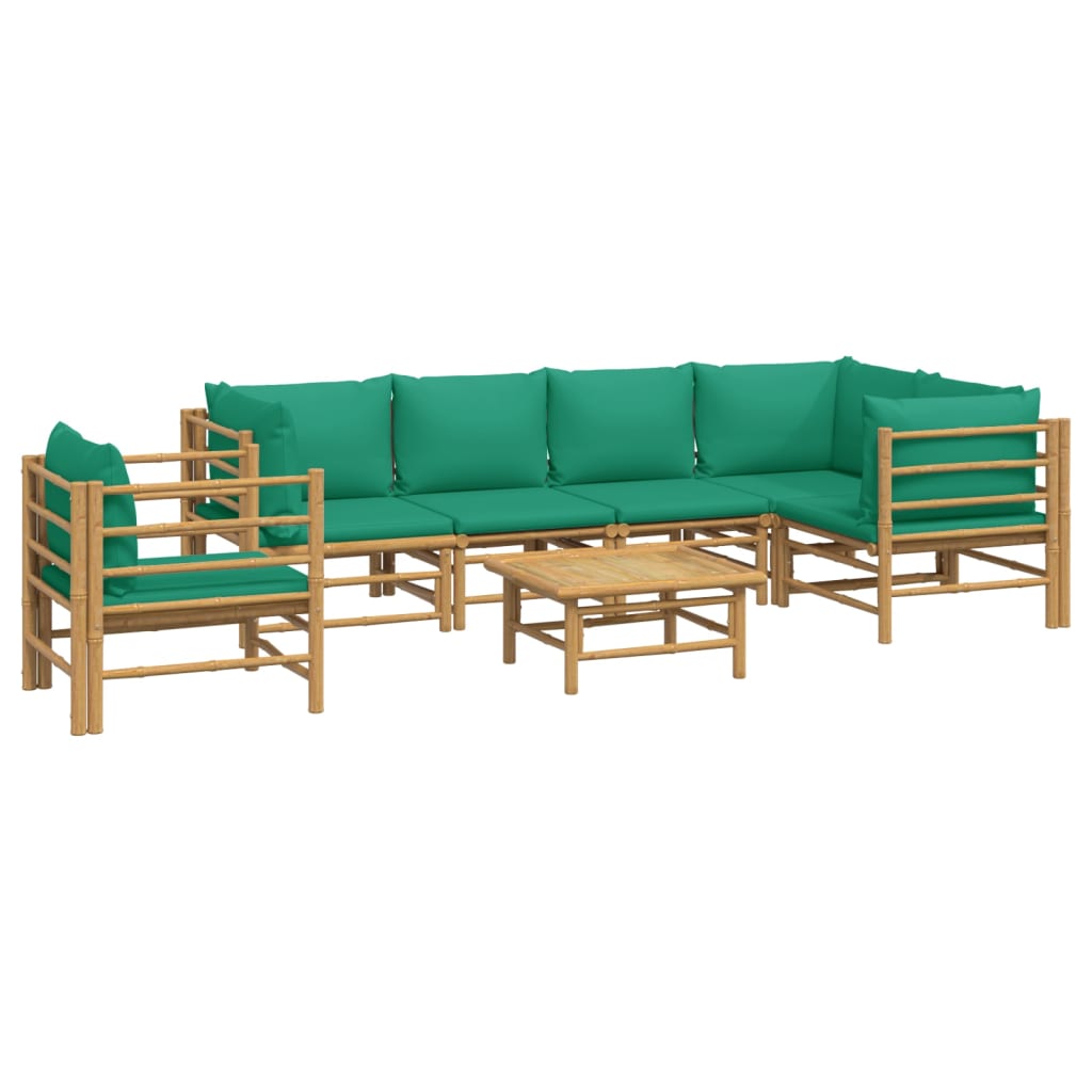vidaXL 7-delige Loungeset met kussens bamboe groen afbeelding
