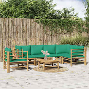 Vrtna sedežna garnitura 7-delna z zelenimi blazinami bambus