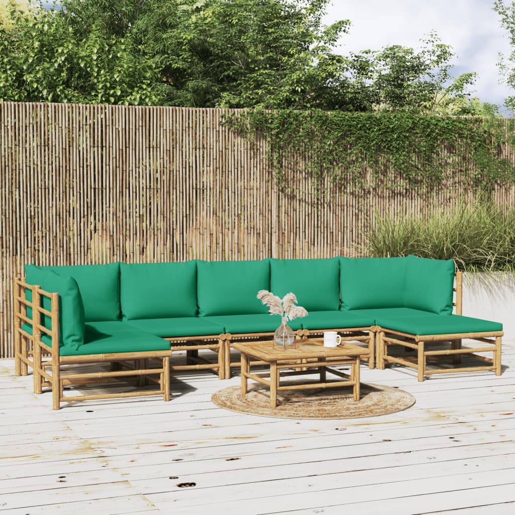 vidaXL 8-tlg. Garten-Lounge-Set mit Grünen Kissen Bambus