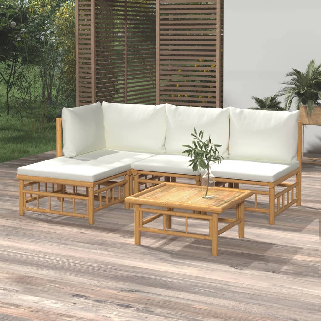 5dílná zahradní sedací souprava krémově bílé podušky bambus