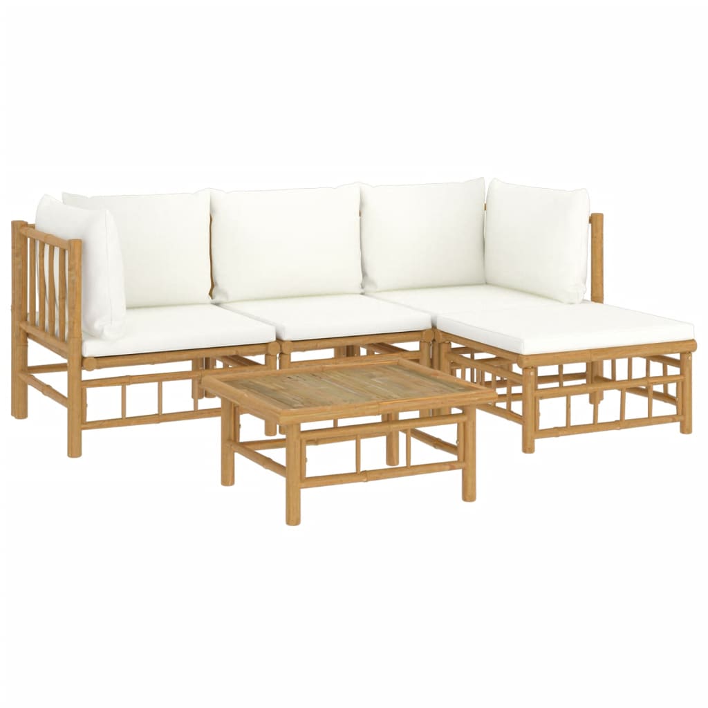 vidaXL 5-delige Loungeset met kussens bamboe crèmewit afbeelding