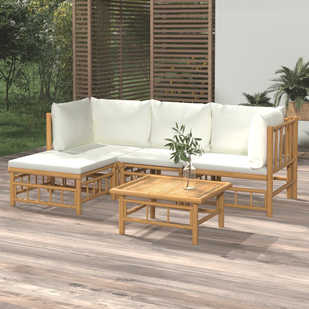 5dílná zahradní sedací souprava krémově bílé podušky bambus