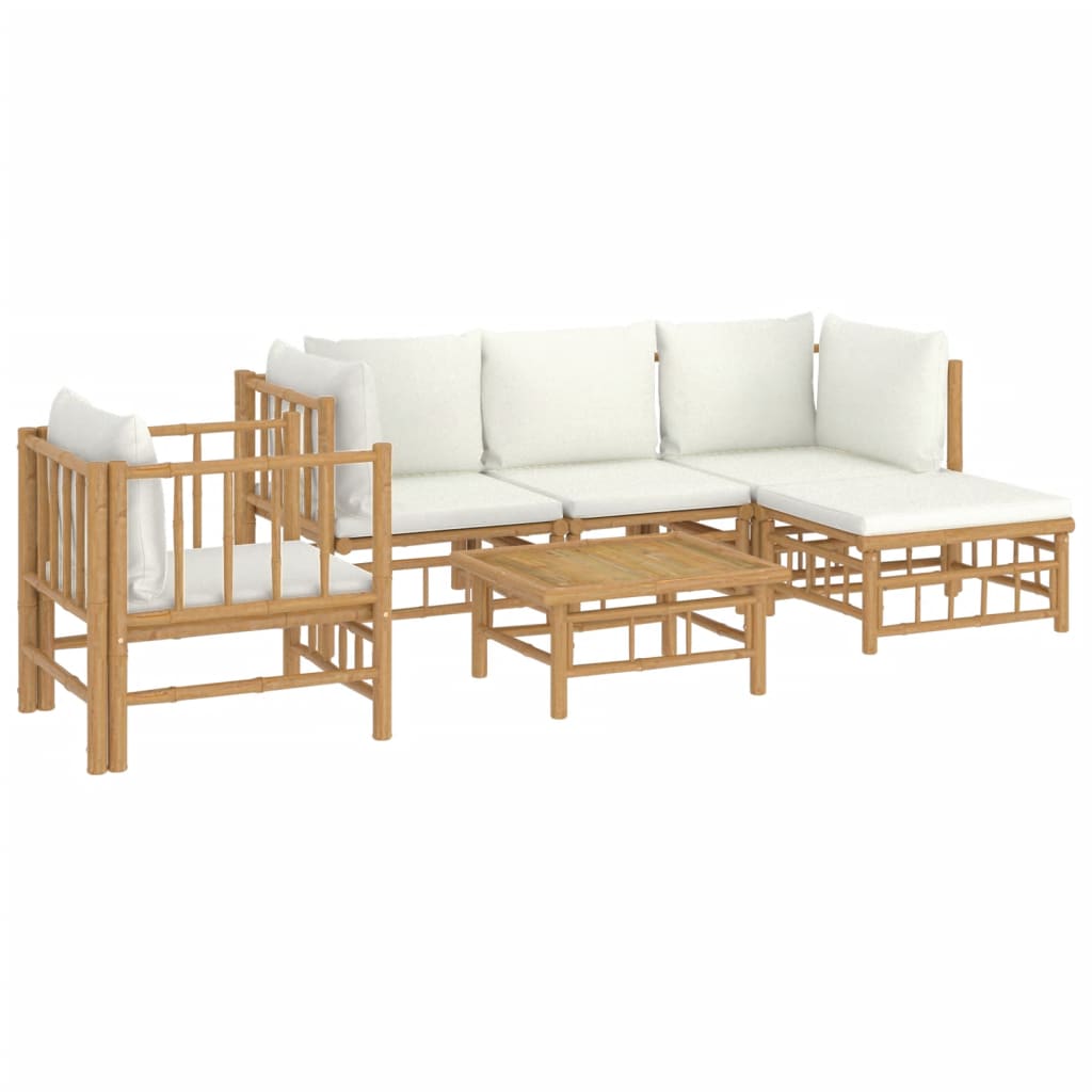 vidaXL 6-delige Loungeset met kussens bamboe crèmewit afbeelding