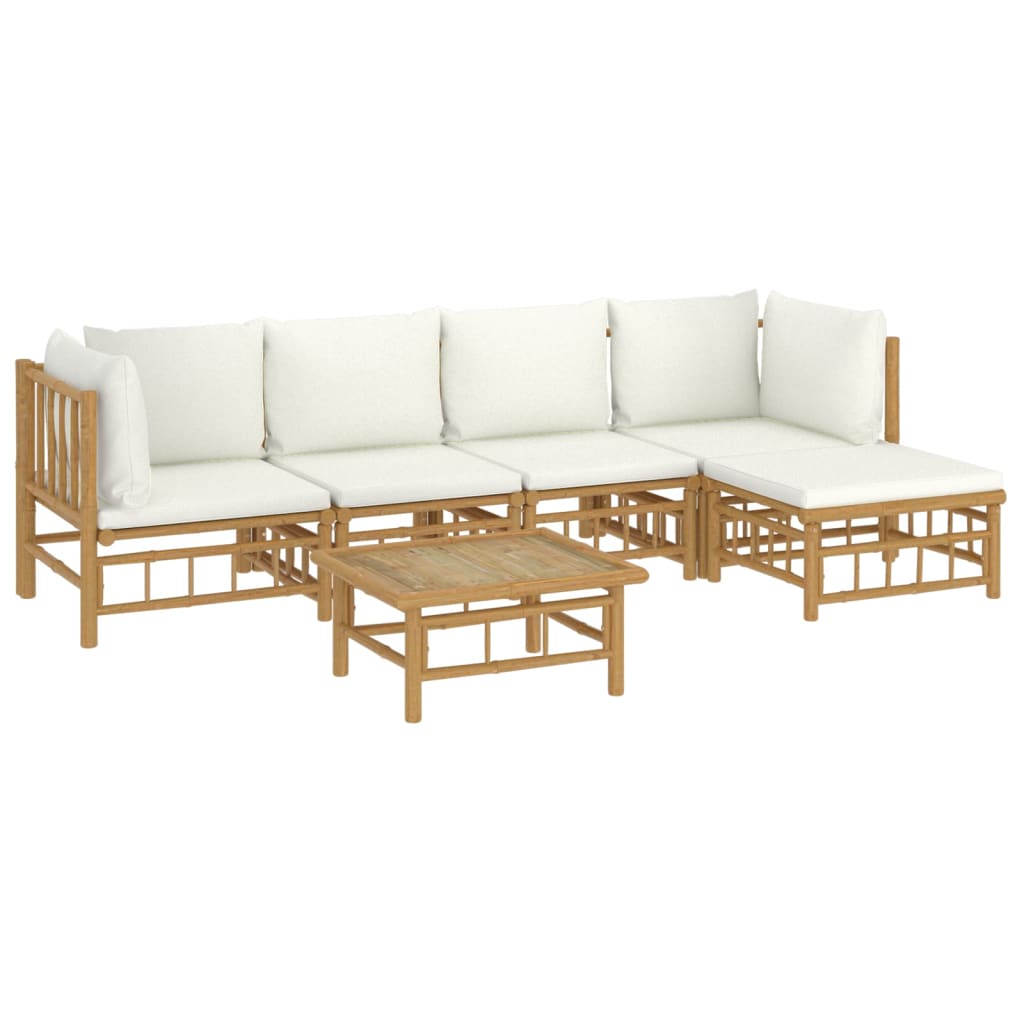 vidaXL 6-delige Loungeset met kussens bamboe crèmewit afbeelding