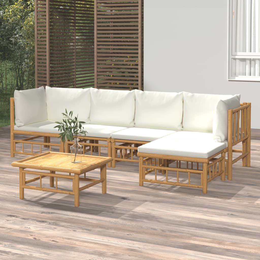 vida XL 6-tlg. Garten-Lounge-Set mit Cremeweißen Kissen Bambus