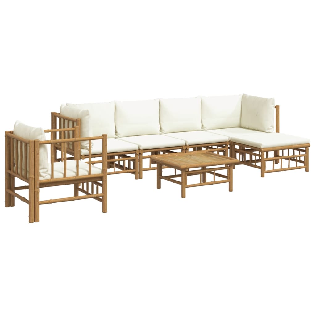 Thumbnail - vidaXL 7-tlg. Garten-Lounge-Set mit Cremeweißen Kissen Bambus