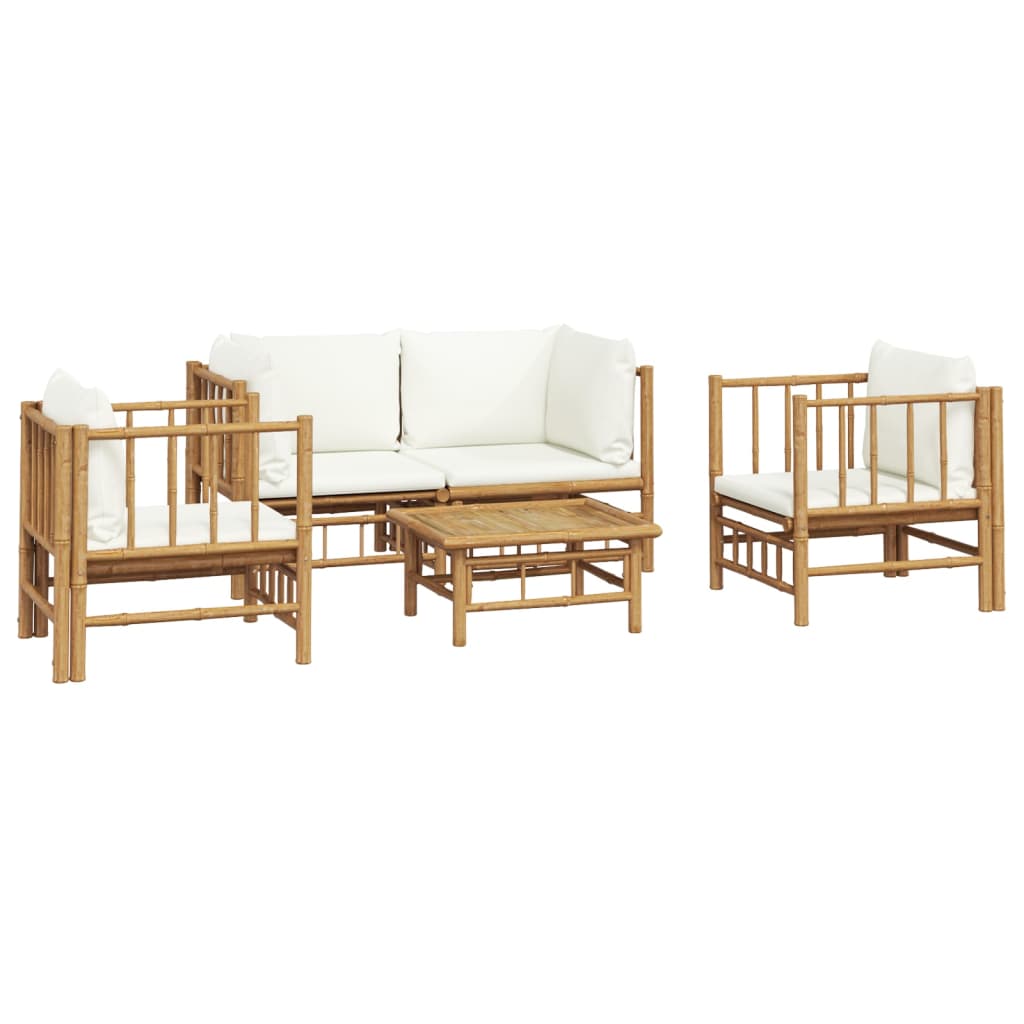 vidaXL 5-delige Loungeset met kussens bamboe crèmewit afbeelding