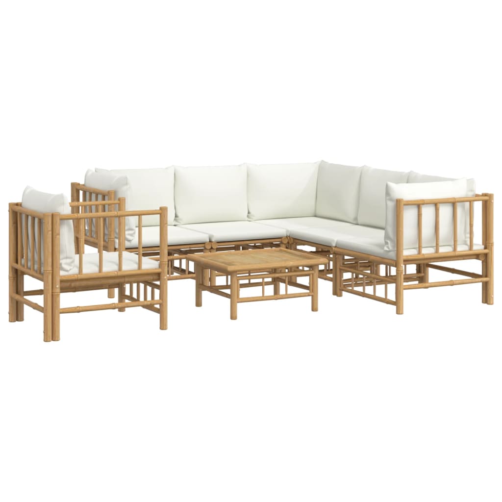 Thumbnail - vidaXL 7-tlg. Garten-Lounge-Set mit Cremeweißen Kissen Bambus