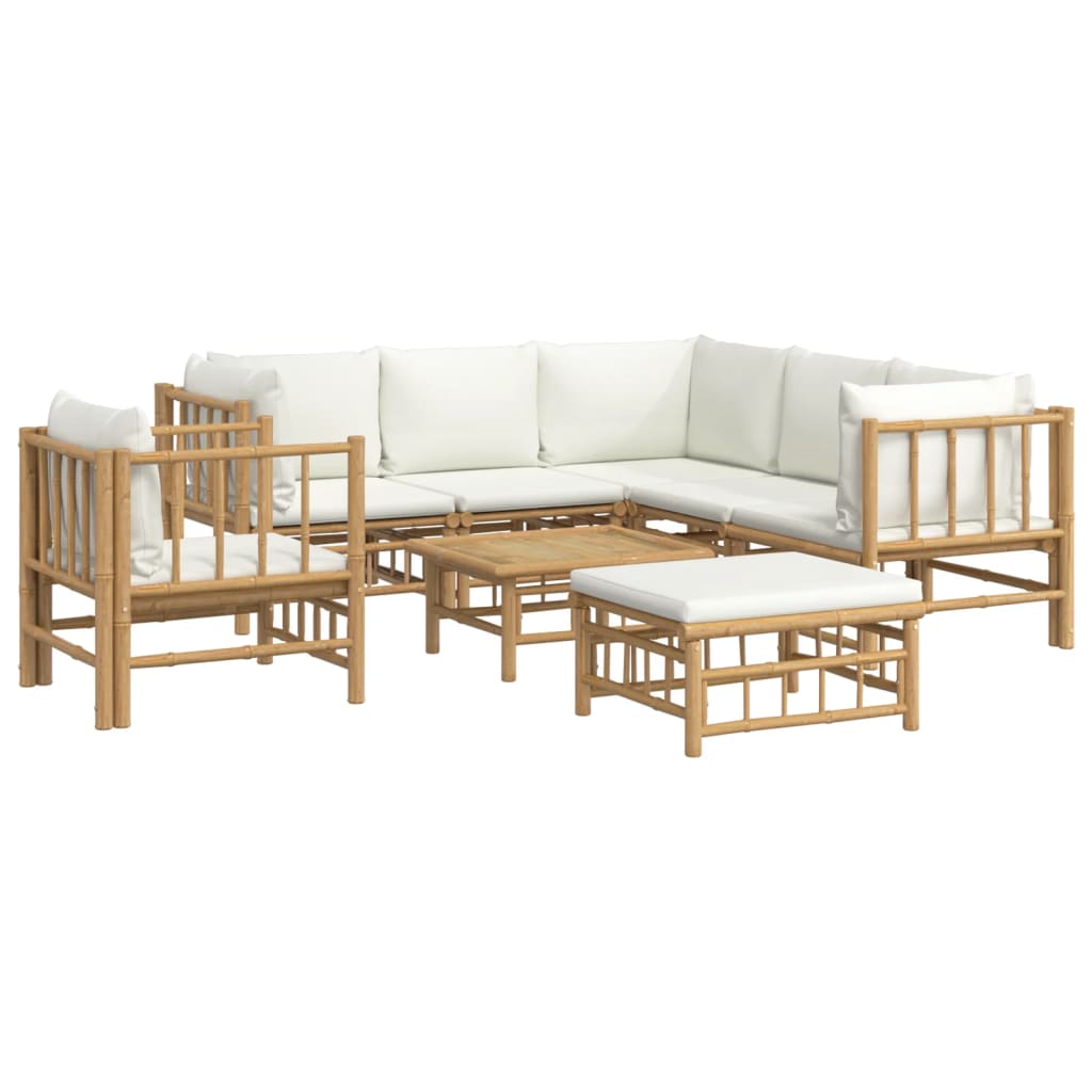 Thumbnail - vidaXL 8-tlg. Garten-Lounge-Set mit Cremeweißen Kissen Bambus