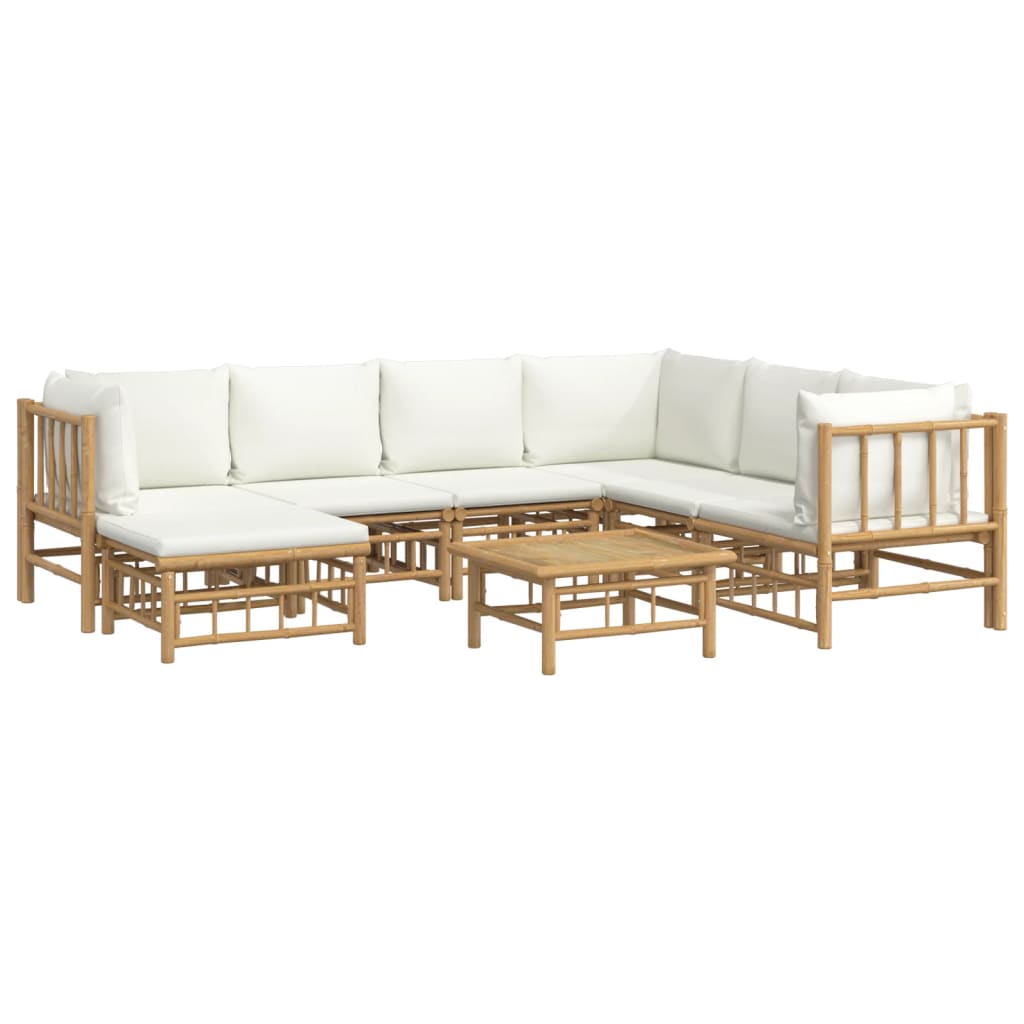 vidaXL 8-delige Loungeset met kussens bamboe crèmewit afbeelding
