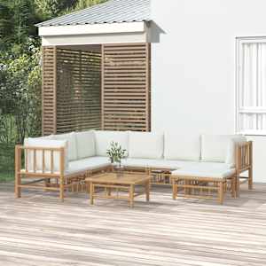 Vrtna garnitura 8-delna s kremno belimi blazinami bambus