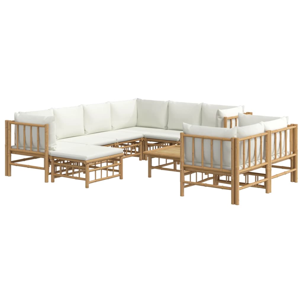 Thumbnail - vidaXL 10-tlg. Garten-Lounge-Set mit Cremeweißen Kissen Bambus