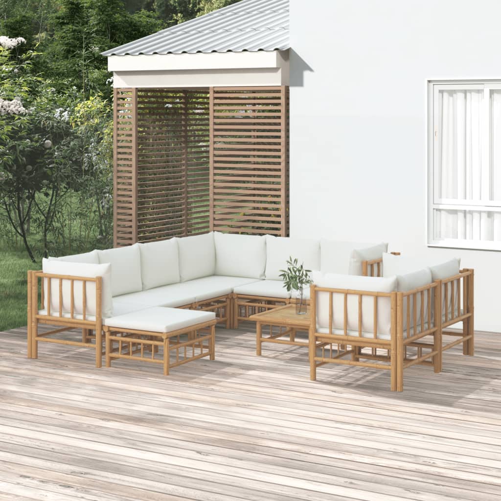 10dílná zahradní sedací souprava krémově bílé podušky bambus