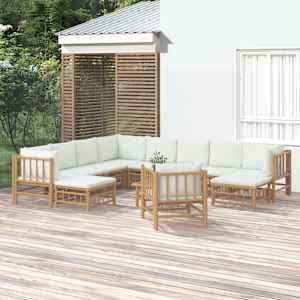 Vrtna garnitura 12-delna s kremno belimi blazinami bambus