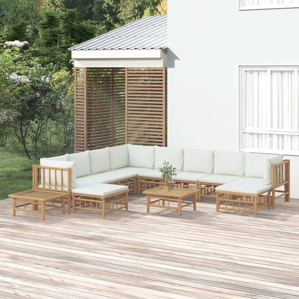 vidaXL 12-tlg. Garten-Lounge-Set mit Cremeweißen Kissen Bambus