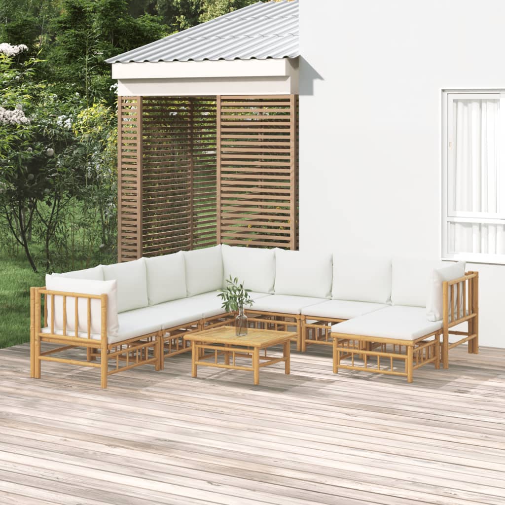 vidaXL 9dílná zahradní sedací souprava krémově bílé podušky bambus