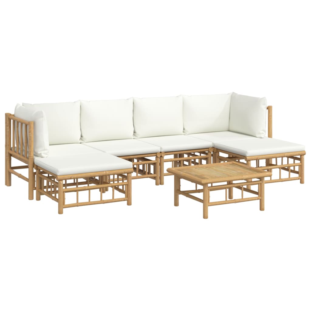 vidaXL 7-delige Loungeset met kussens bamboe crèmewit afbeelding