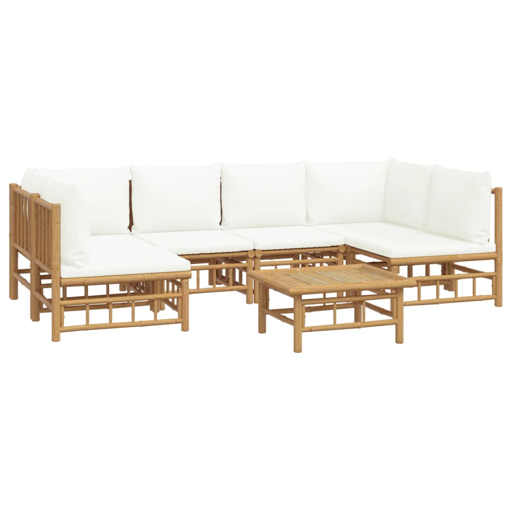 vidaXL 7-delige Loungeset met kussens bamboe crèmewit afbeelding