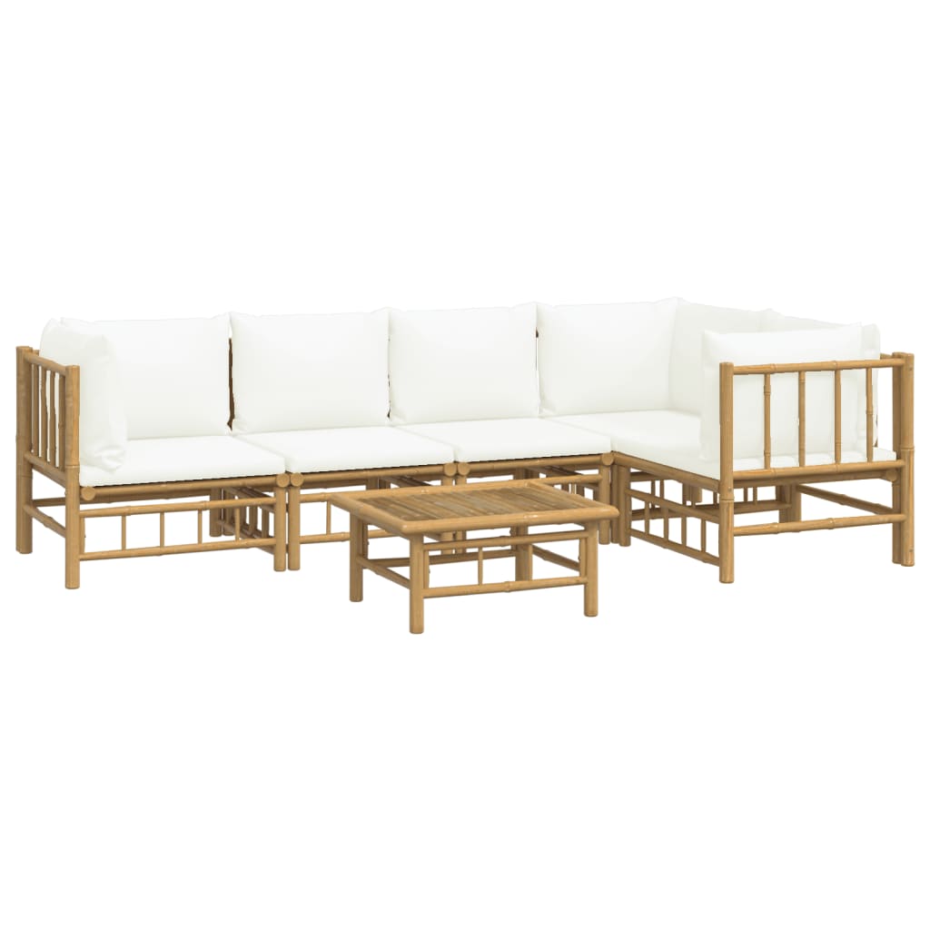 vidaXL 6-delige Loungeset met kussens bamboe crèmewit afbeelding