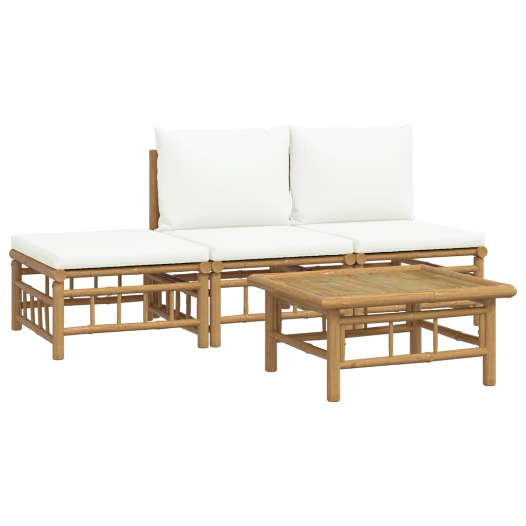 vidaXL 4-delige Loungeset met kussens bamboe crèmewit afbeelding