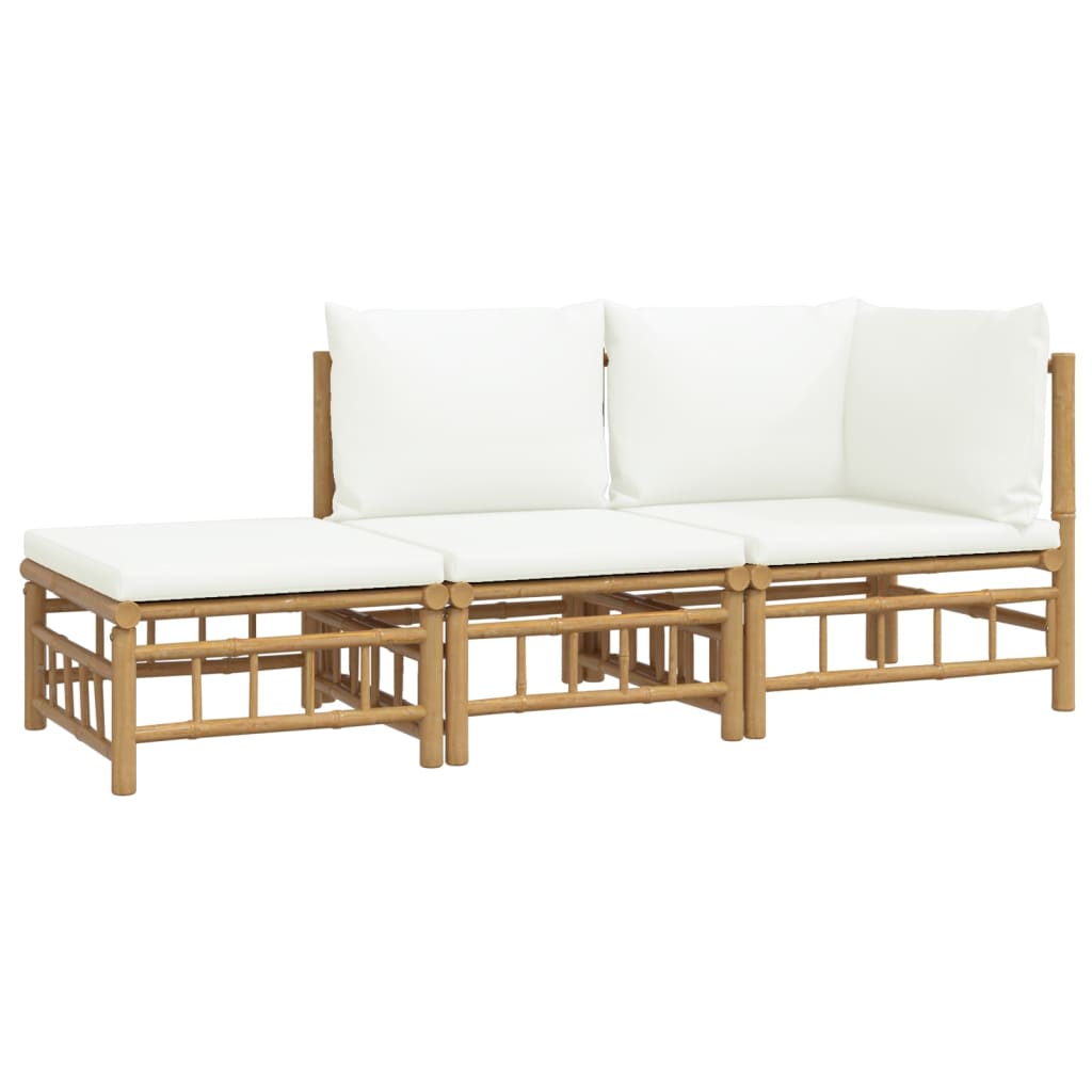 vidaXL 3-delige Loungeset met kussens bamboe crèmewit afbeelding