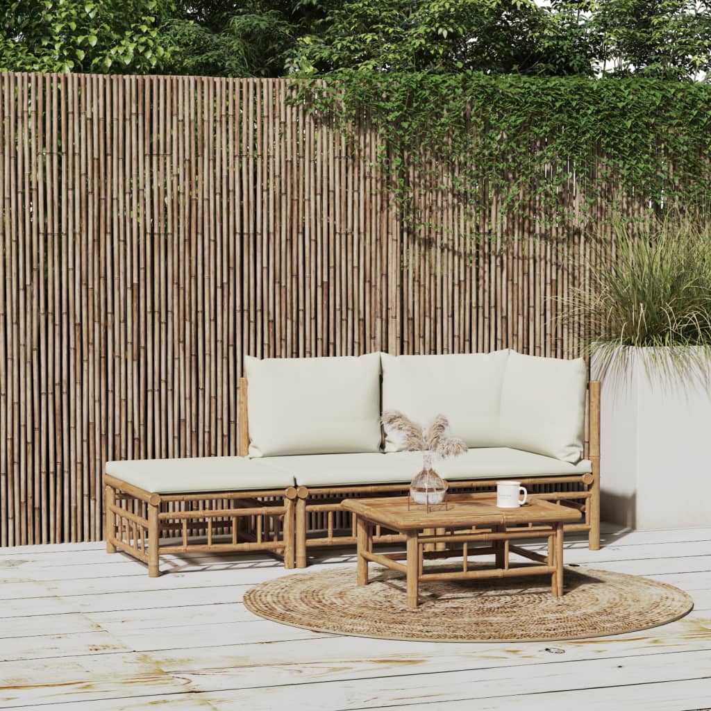 vida XL 3-tlg. Garten-Lounge-Set mit Kissen Creme Bambus