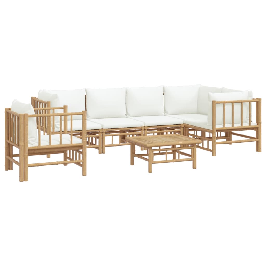 vidaXL 7-delige Loungeset met kussens bamboe crèmewit afbeelding