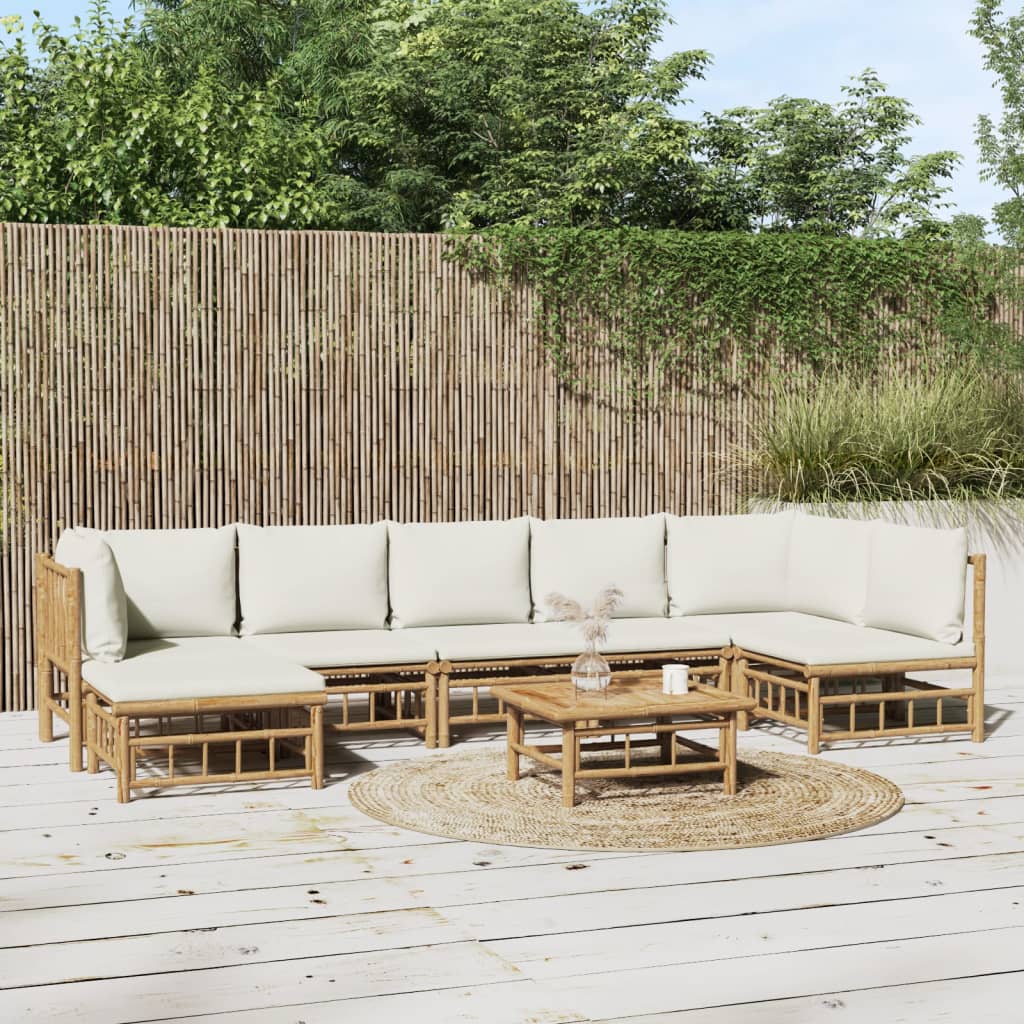 vidaXL 8-tlg. Garten-Lounge-Set mit Cremeweißen Kissen Bambus