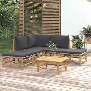 Vrtna sedežna garnitura 6-delna temno sive blazine bambus