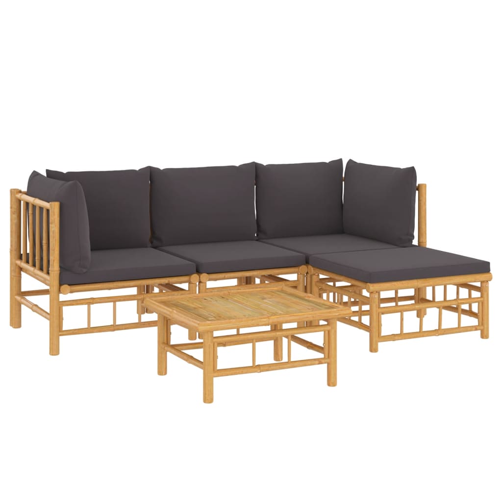 vidaXL Set mobilier de grădină cu perne gri închis, 5 piese, bambus