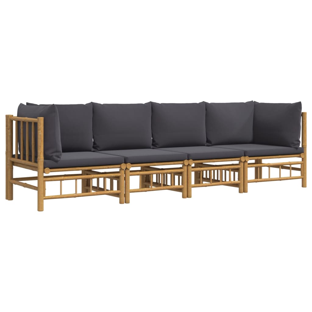 Thumbnail - vidaXL 4-tlg. Garten-Lounge-Set mit Dunkelgrauen Kissen Bambus