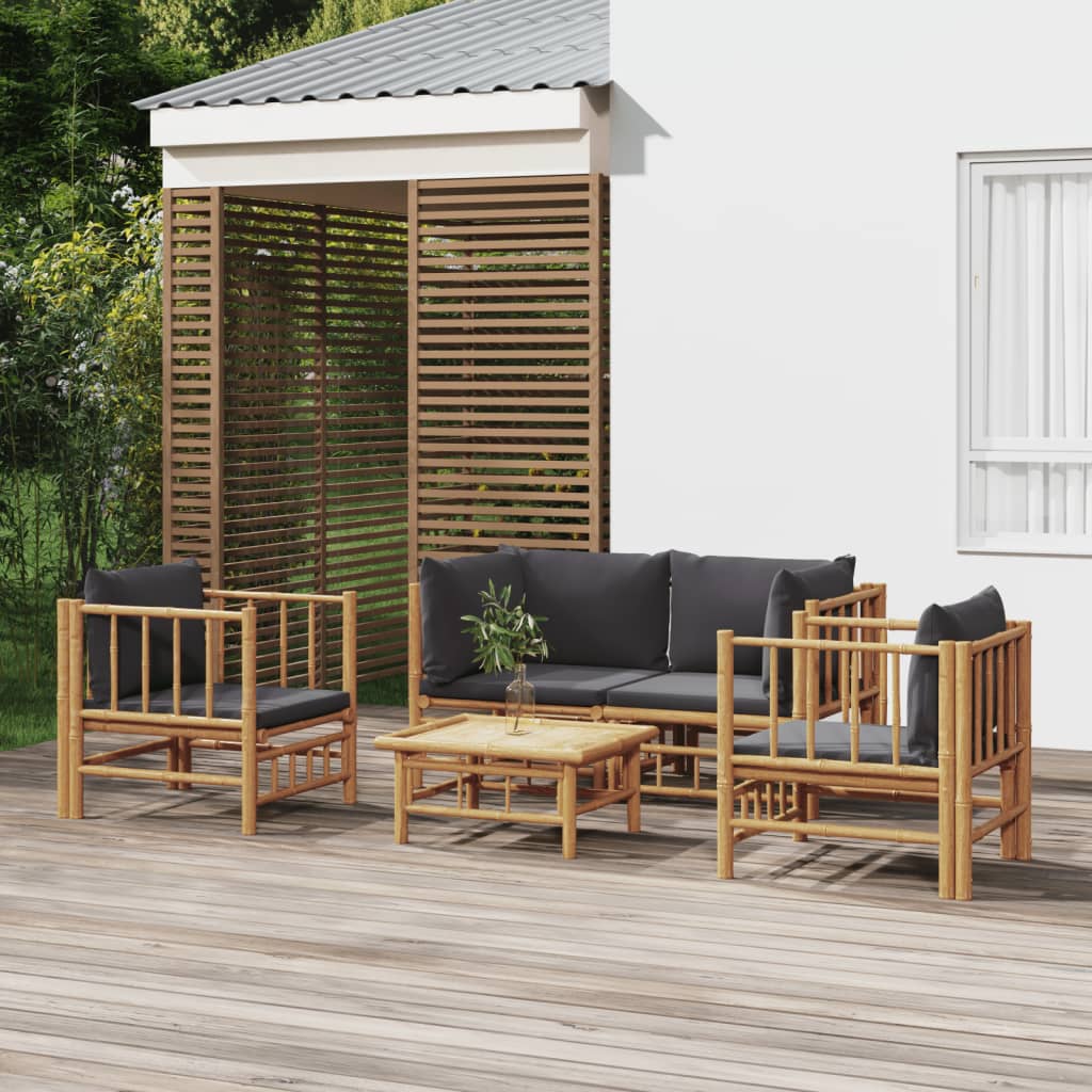 vida XL 5-tlg. Garten-Lounge-Set mit Dunkelgrauen Kissen Bambus