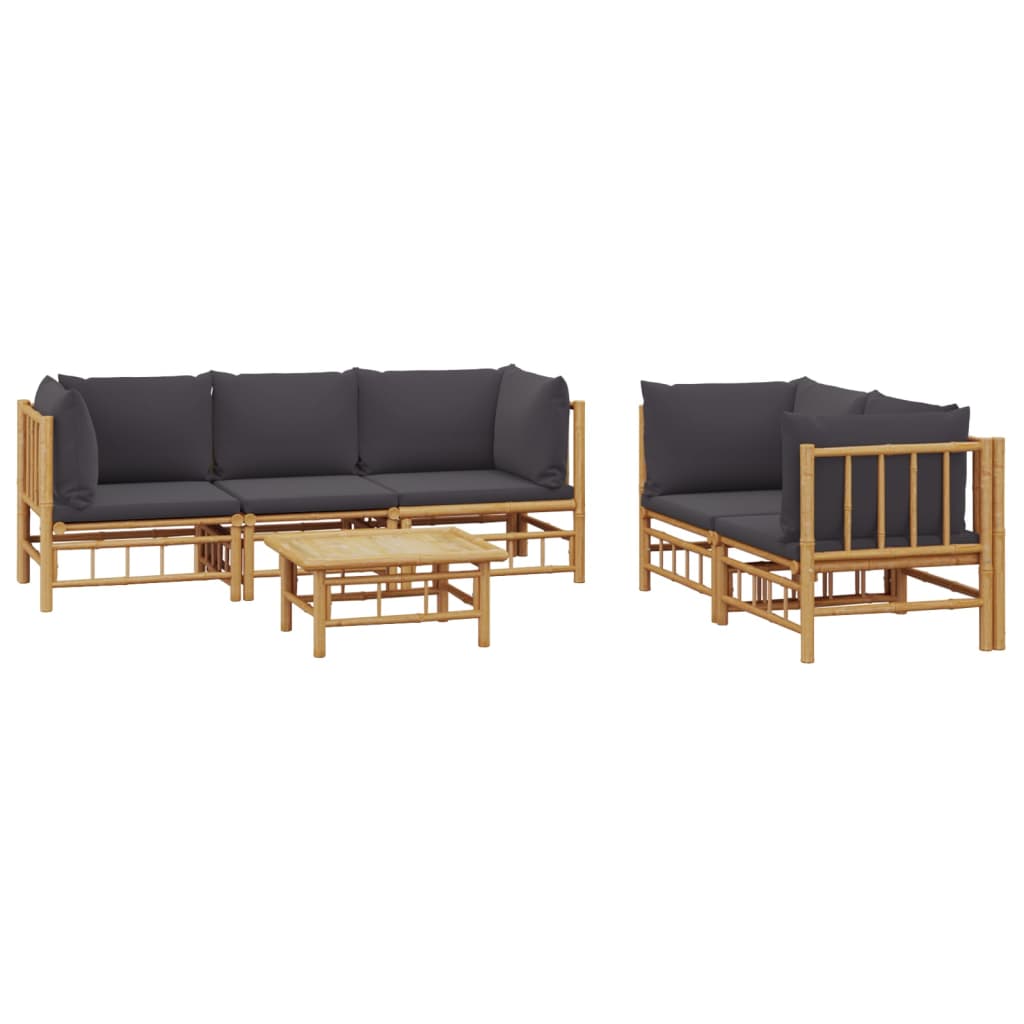 vidaXL 6-delige Loungeset met kussens bamboe donkergrijs afbeelding