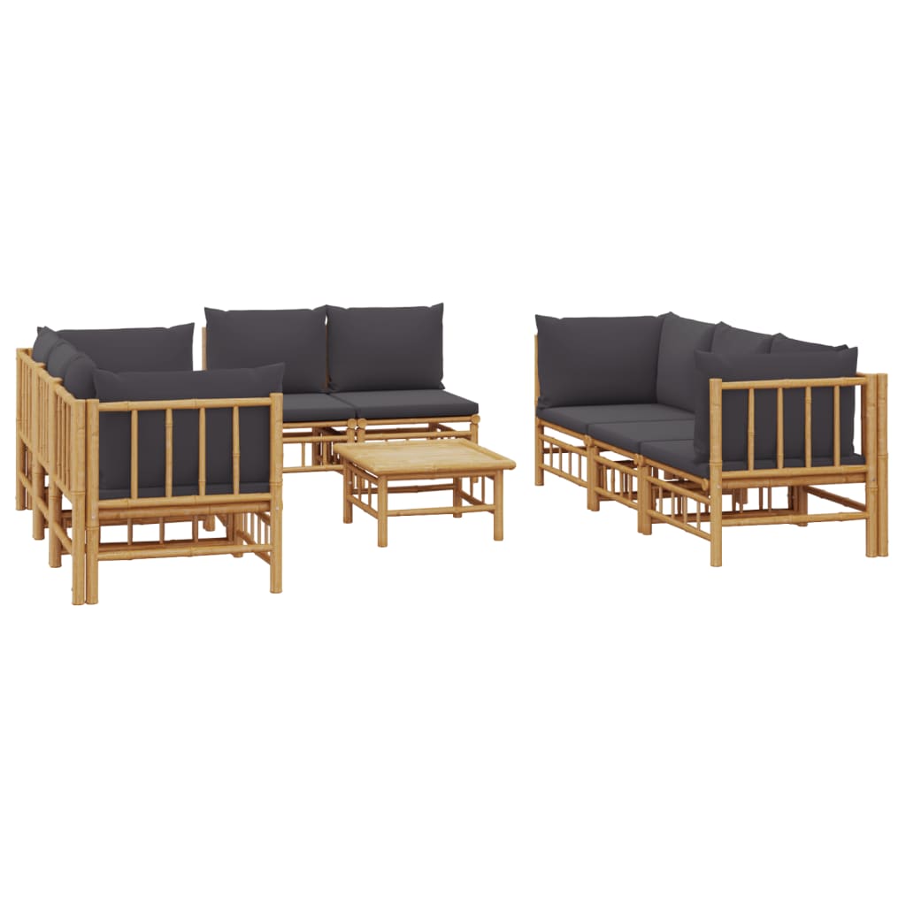 vidaXL 9-delige Loungeset met kussens bamboe donkergrijs afbeelding