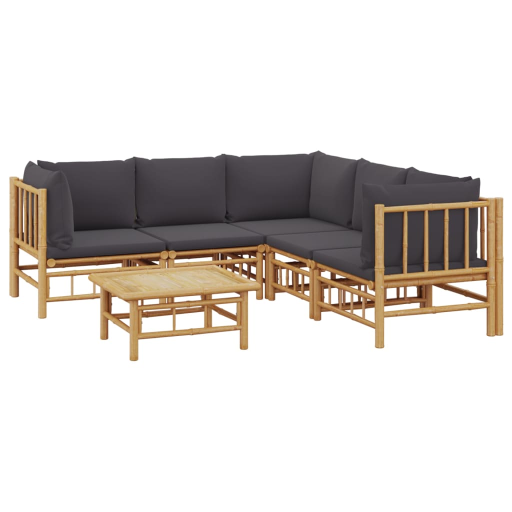 vidaXL 6-delige Loungeset met kussens bamboe donkergrijs afbeelding