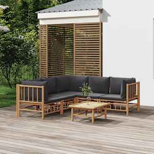 Vrtna sedežna garnitura 6-delna temno sive blazine bambus