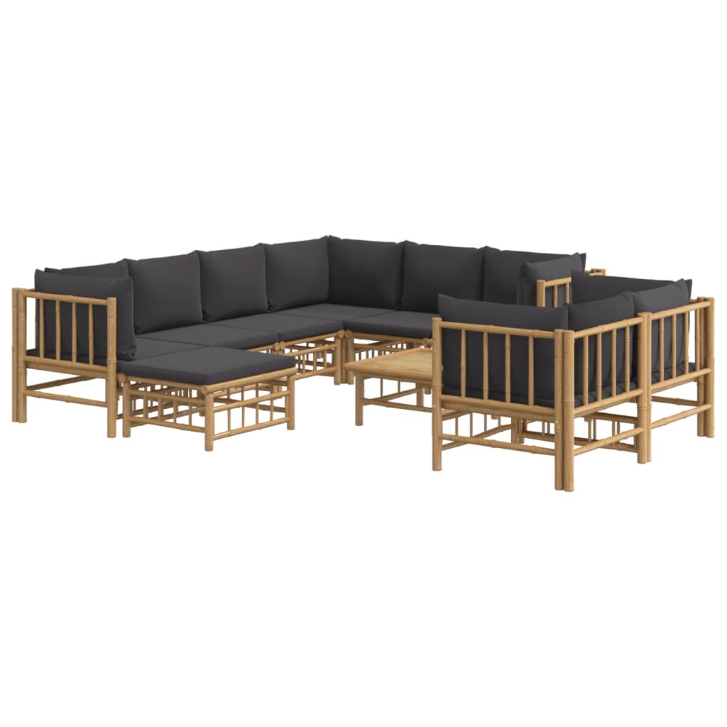 Thumbnail - vidaXL 10-tlg. Garten-Lounge-Set mit Dunkelgrauen Kissen Bambus