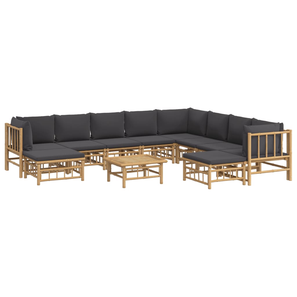 vidaXL 11-delige Loungeset met kussens bamboe donkergrijs afbeelding