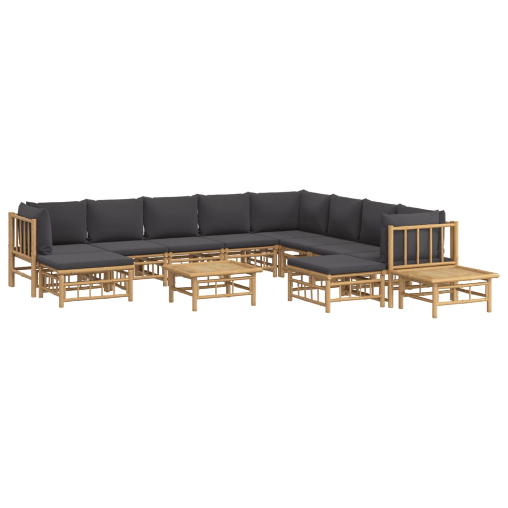 vidaXL 12-delige Loungeset met kussens bamboe donkergrijs afbeelding