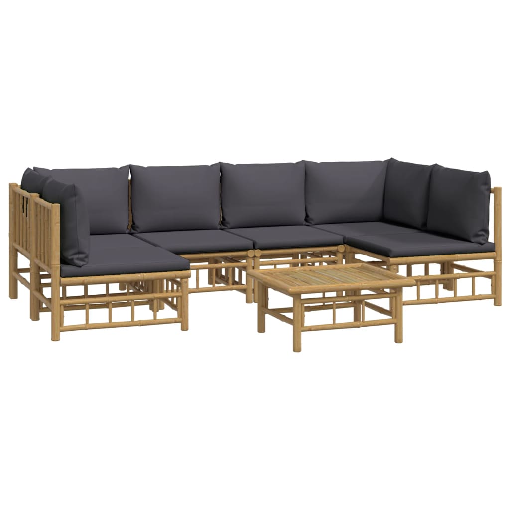 vidaXL 7-delige Loungeset met kussens bamboe donkergrijs afbeelding